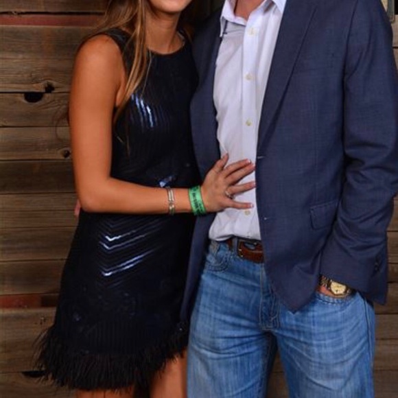 BCBGMaxAzria Dresses & Skirts - Last chance! BCBG MAXAZRIA NAVY SEQUIN FEATHER TRIM DRESS